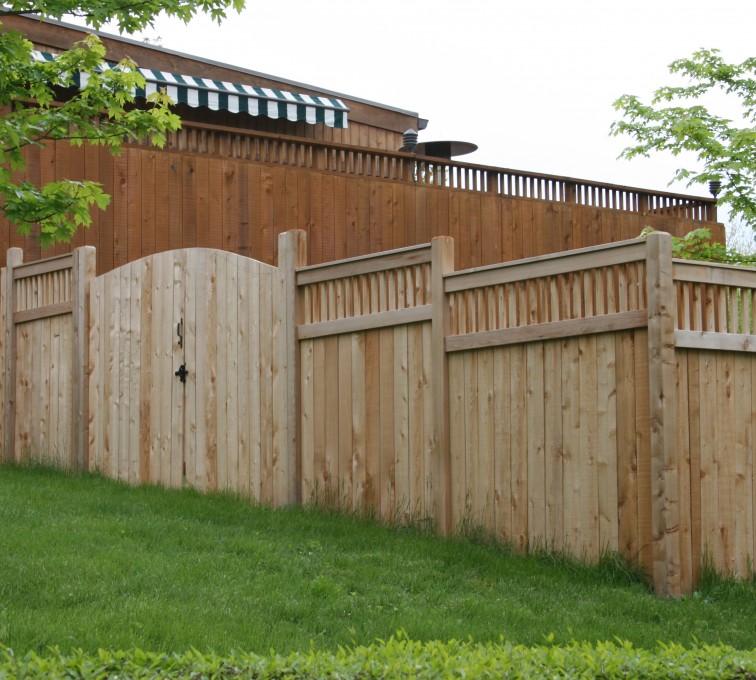The American Fence Company - Wood Fencing, 1066 Custom Solid with Accent Top Gate