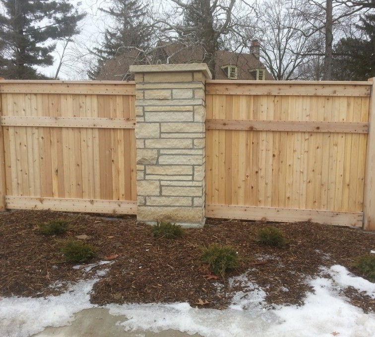 The American Fence Company - Wood Fencing, 6' Custom Wood with Stone Columns - AFC - IA