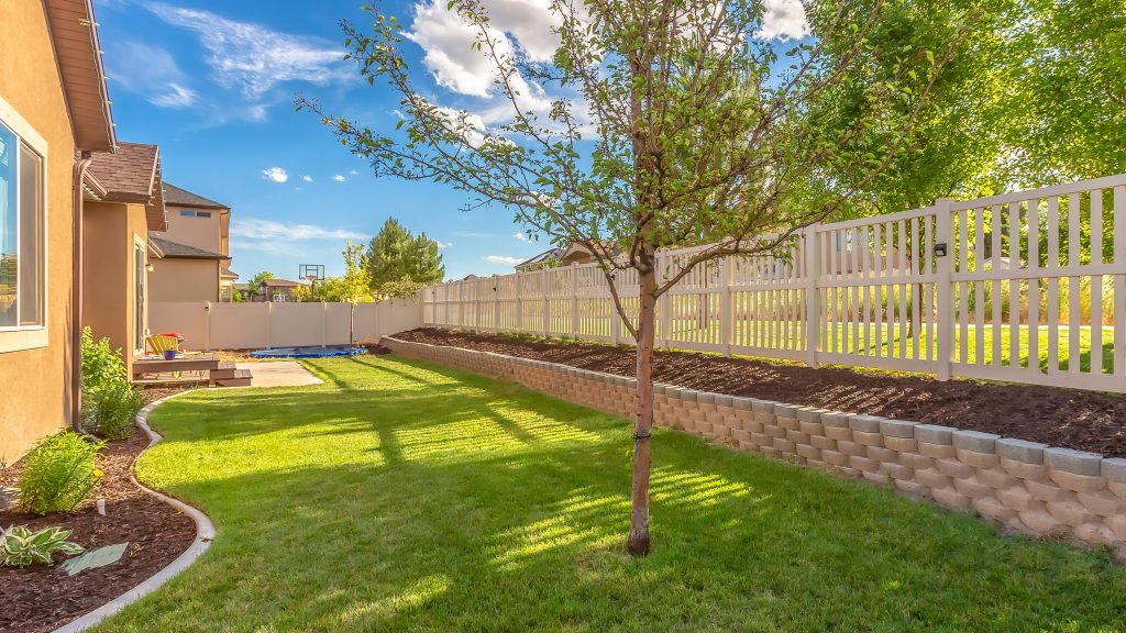 Photograph of a yard showing a well-constructed residential fence.