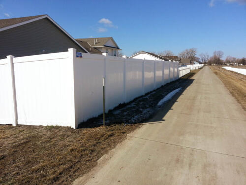 6-8 foot tall flat rectangular white vinyl privacy fence